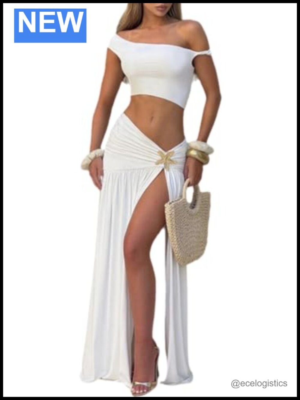 Women's 2 Piece Skirt Sets One Shoulder Sleeveless Summer Maxi High Stretch